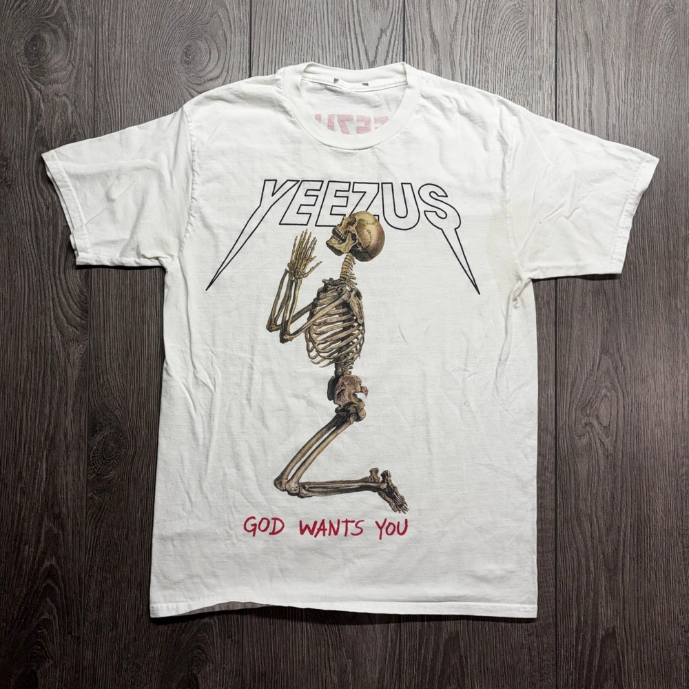Kanye West Yeezus Tour 2013 T-Shirt White Skeleton God Wants You Mens Medium
